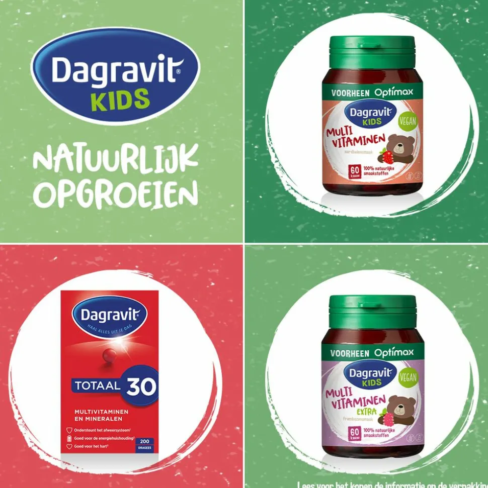 2x Dagravit Natural Kids Multivitaminen Framboos 60 kauwtabletten