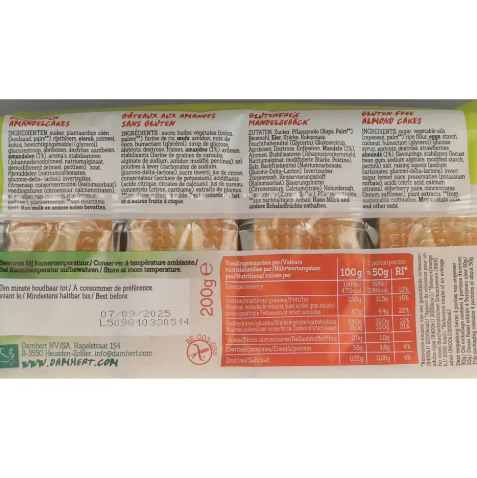 3x Damhert Amandelgebak Glutenvrij 200 gr