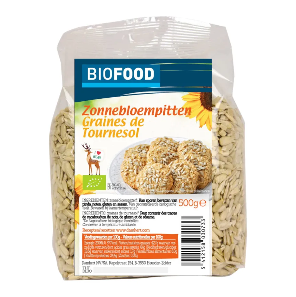 3x Damhert Biofood Zonnebloempitten Biologisch 500 gr