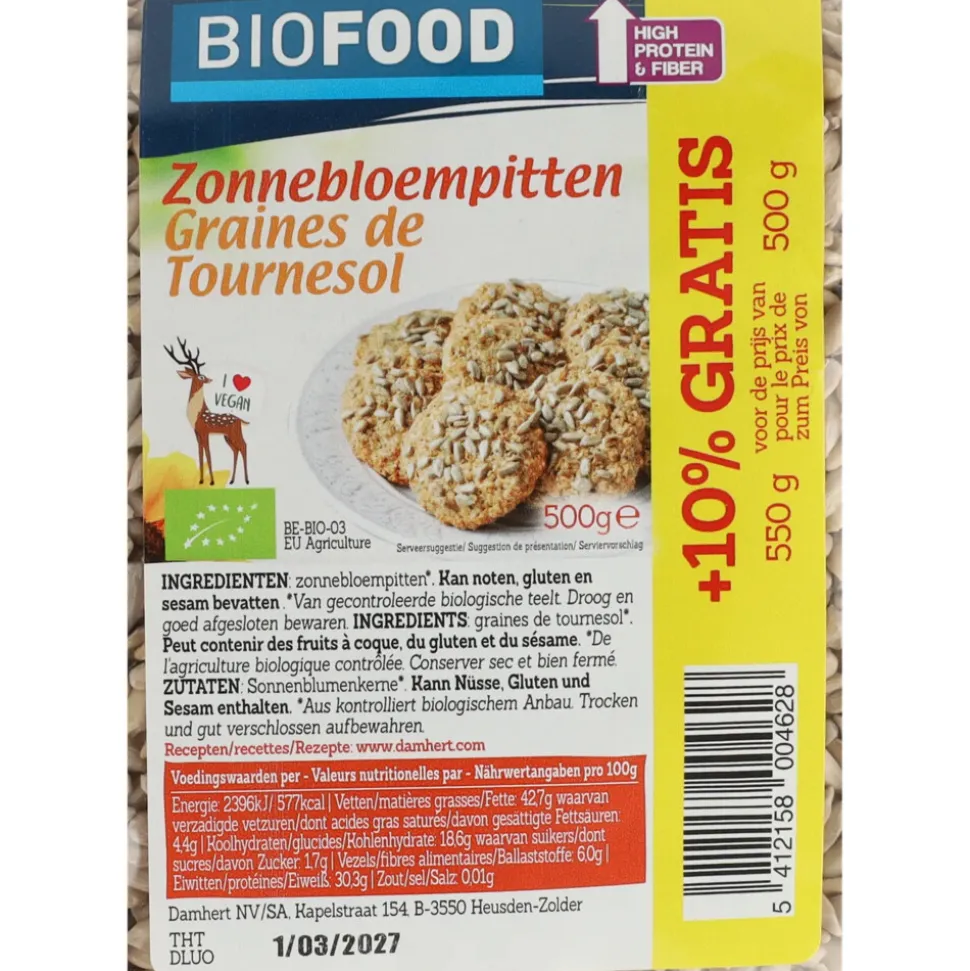 3x Damhert Biofood Zonnebloempitten Biologisch 500 gr