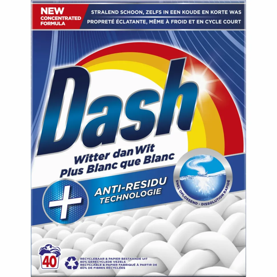 3x Dash Waspoeder Witter dan Wit 40 Wasbeurten 2,4 kg