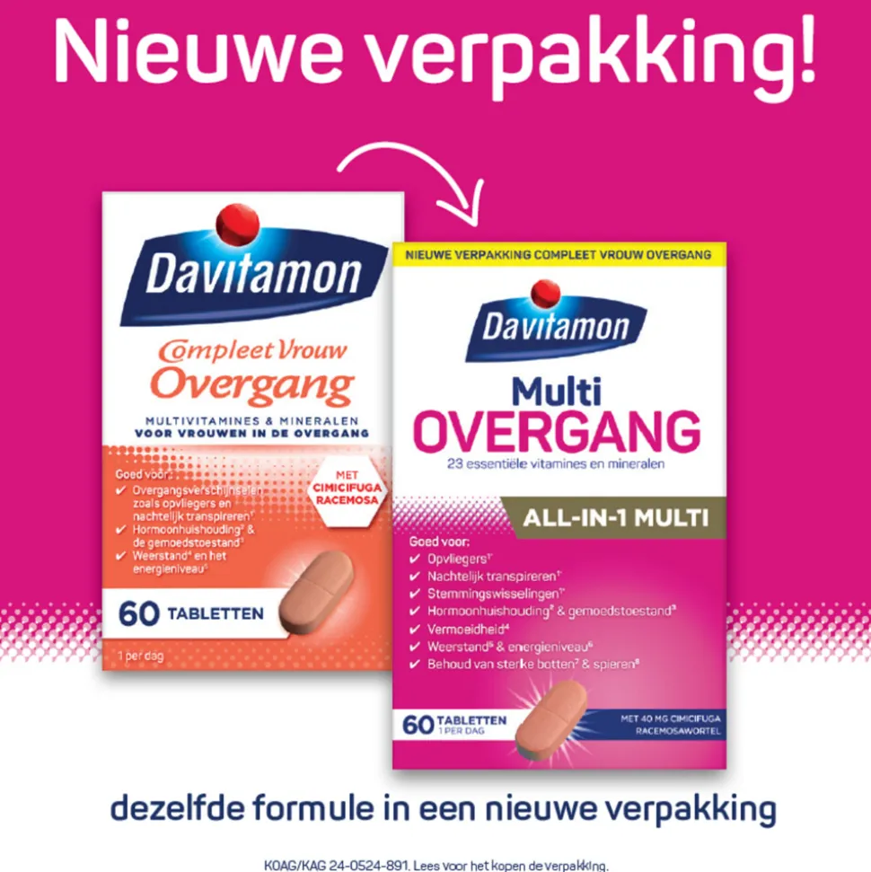 2x Davitamon Compleet Vrouw Overgang Multivitamine 60 tabletten