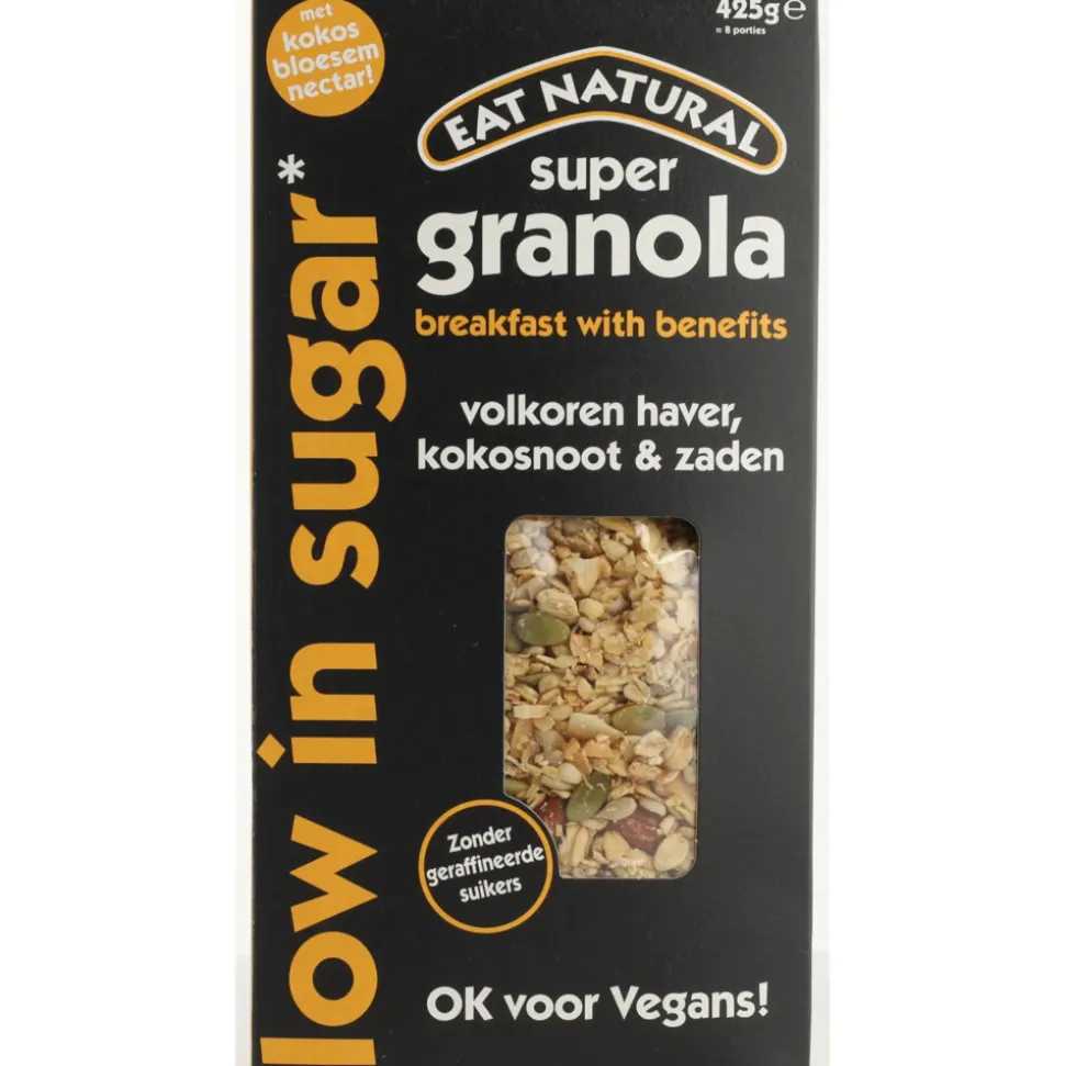 5x Eat natural Super Granola Laag in Suikers met Volkoren Haver, Kokosnoot & Zaden 425 gr