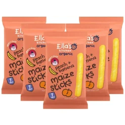 5x Ella's Kitchen Gepoft Smikkelstengels 7+ m Perzik Banaan 16 gr