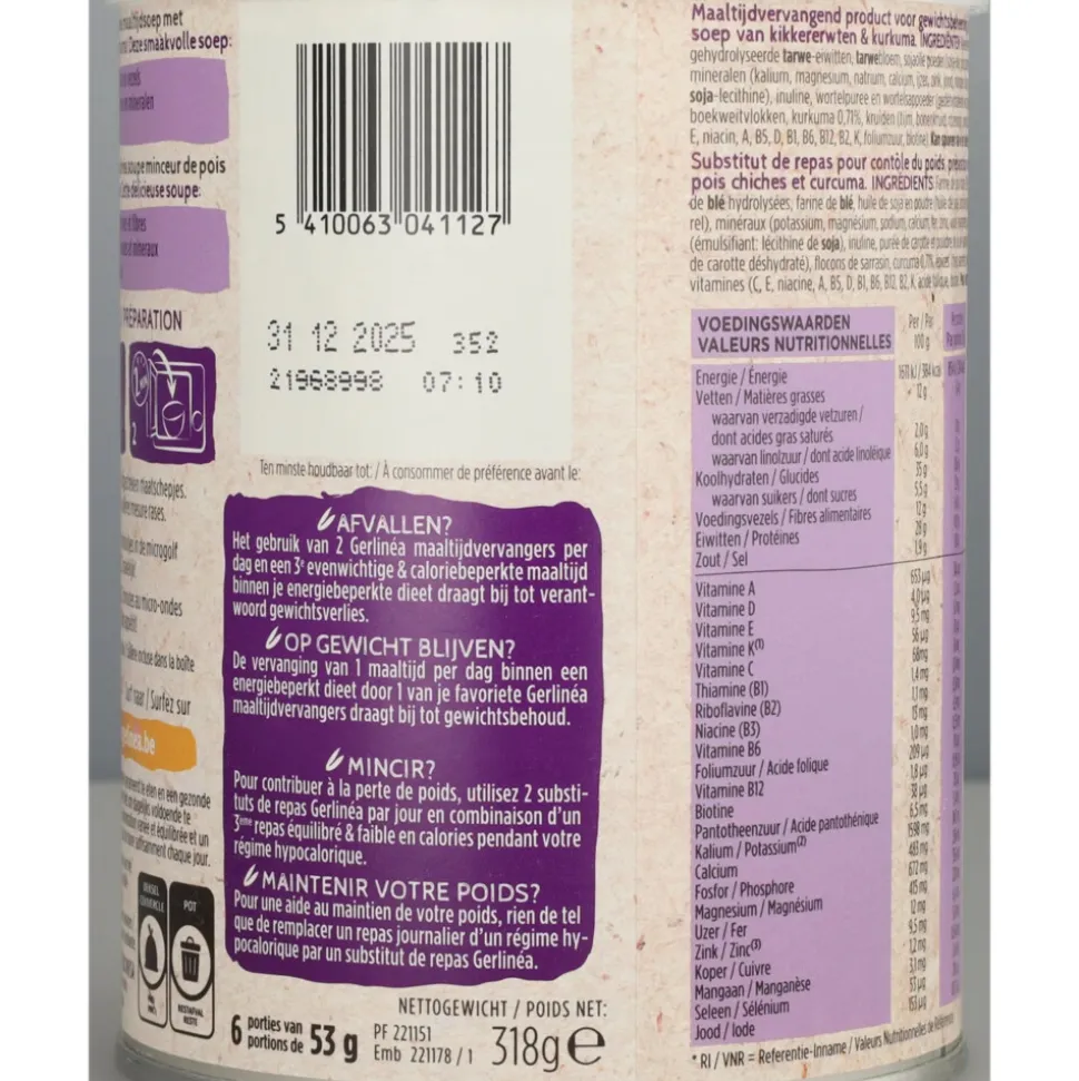 3x Gerlinea Maaltijdsoep Kikkererwten - Kurkuma 318 gr