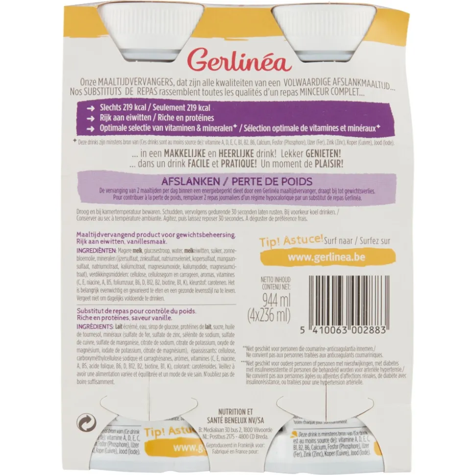 3x Gerlinea Mijn Maaltijd Afslank Drink Vanille 4 x 236 ml