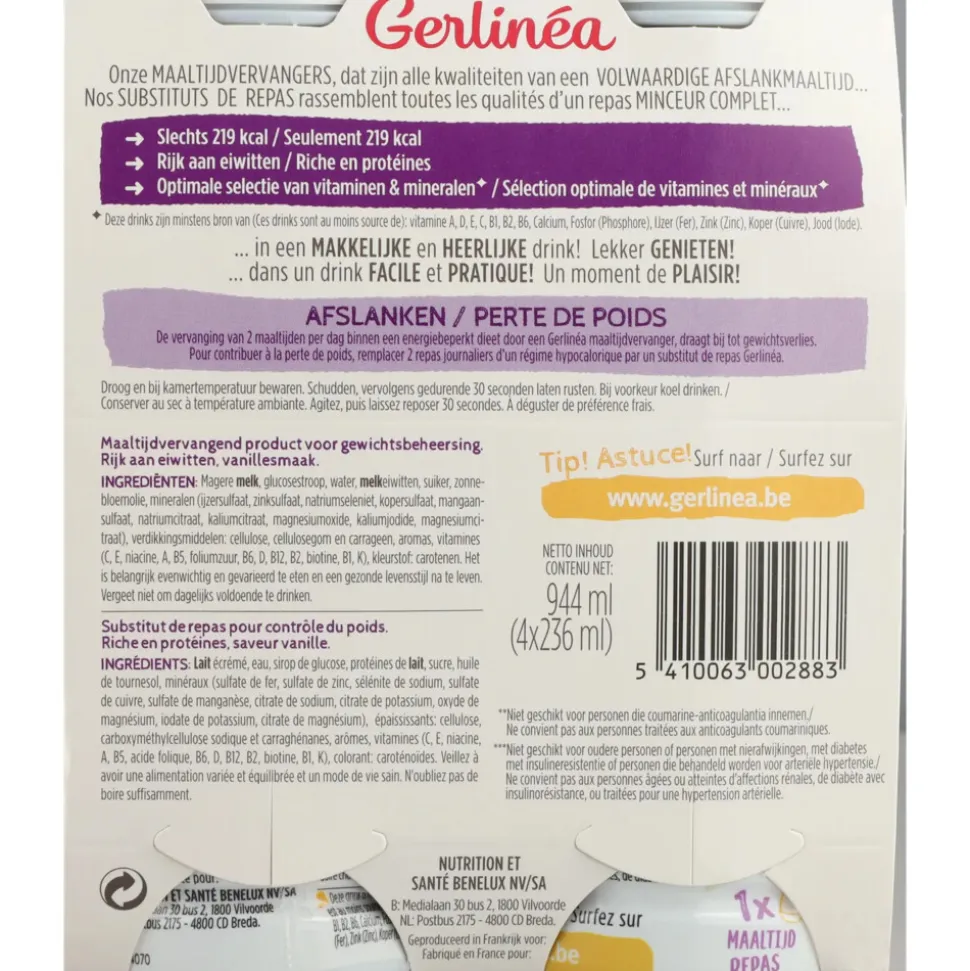 3x Gerlinea Mijn Maaltijd Afslank Drink Vanille 4 x 236 ml