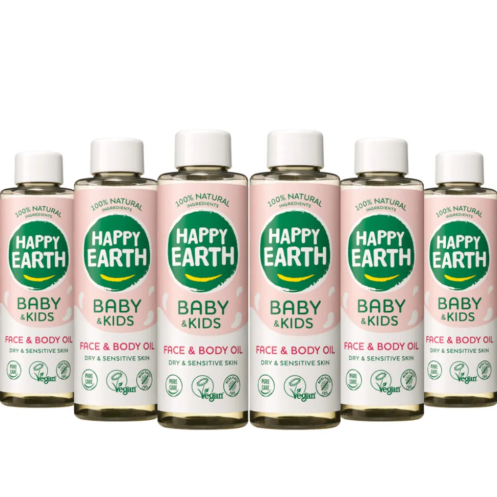 6x Happy Earth Face & Body Oil 100% Natuurlijk Baby & Kids 150 ml