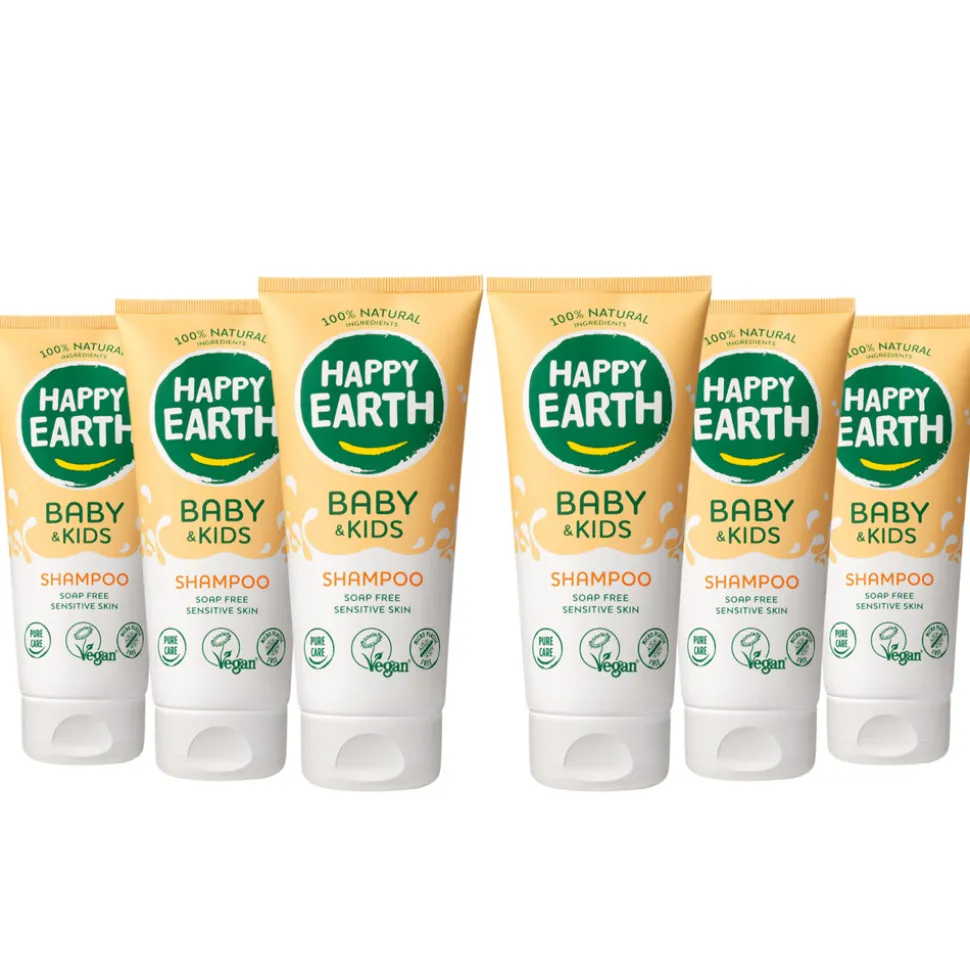 6x Happy Earth Shampoo 100% Natuurlijk Baby & Kids 200 ml