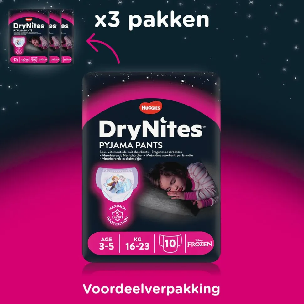 3x Huggies DryNites Absorberende Luierbroekjes Meisjes 3-5 jaar 10 stuks