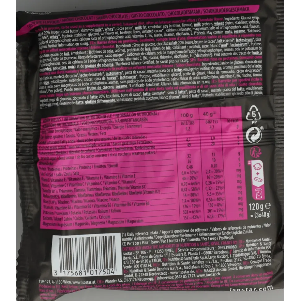 12x Isostar Reload Sportreep Chocolade 3 x 40 gr