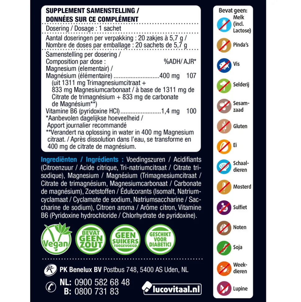 2x Lucovitaal Magnesium 400 Forte One a Day 20 sachets