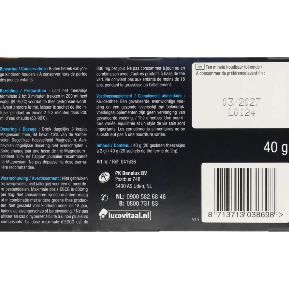 2x Lucovitaal Thee Magnesium 20 stuks