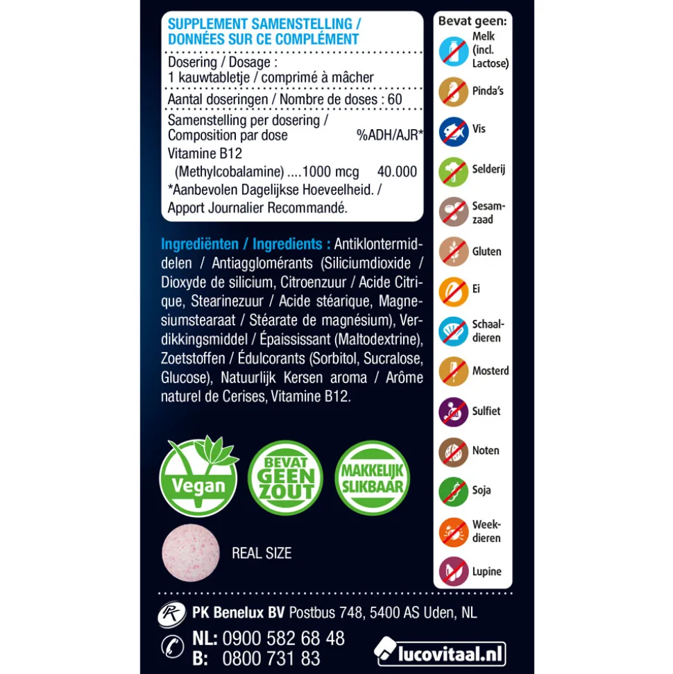 2x Lucovitaal Vitamine B12 1000mcg 60 kauwtabletten