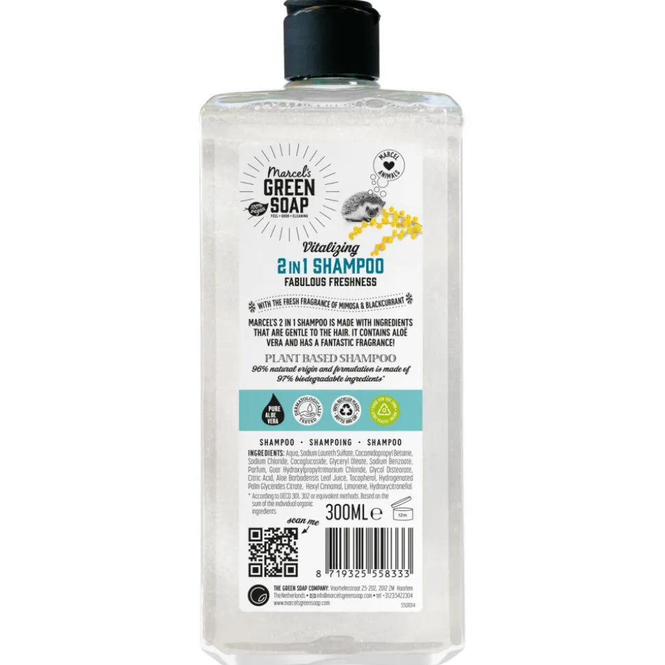 6x Marcel's Green Soap Shampoo & Conditioner 2 in 1 Mimosa & Black Currant 300 ml