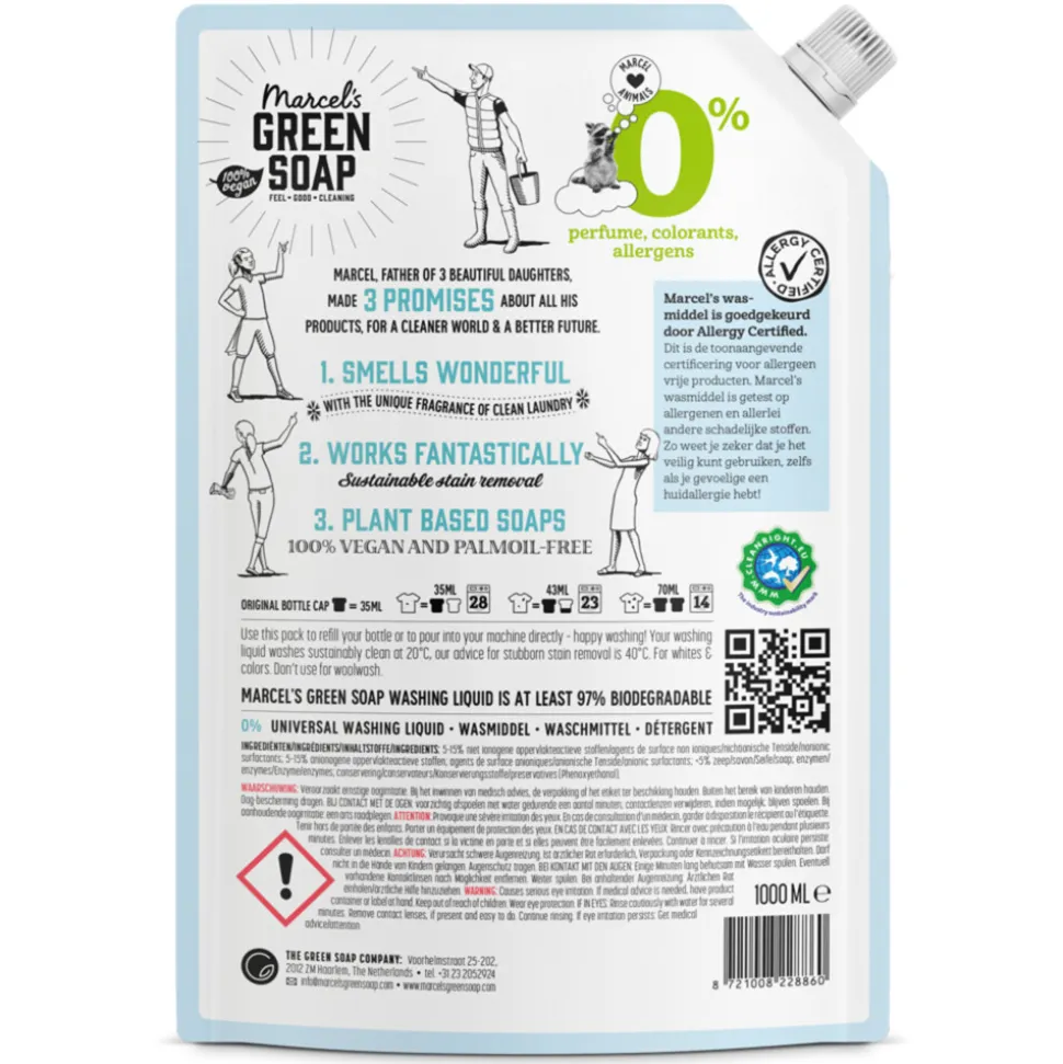 4x Marcel's Green Soap Wasmiddel Universeel 0% Navulling 1000 ml