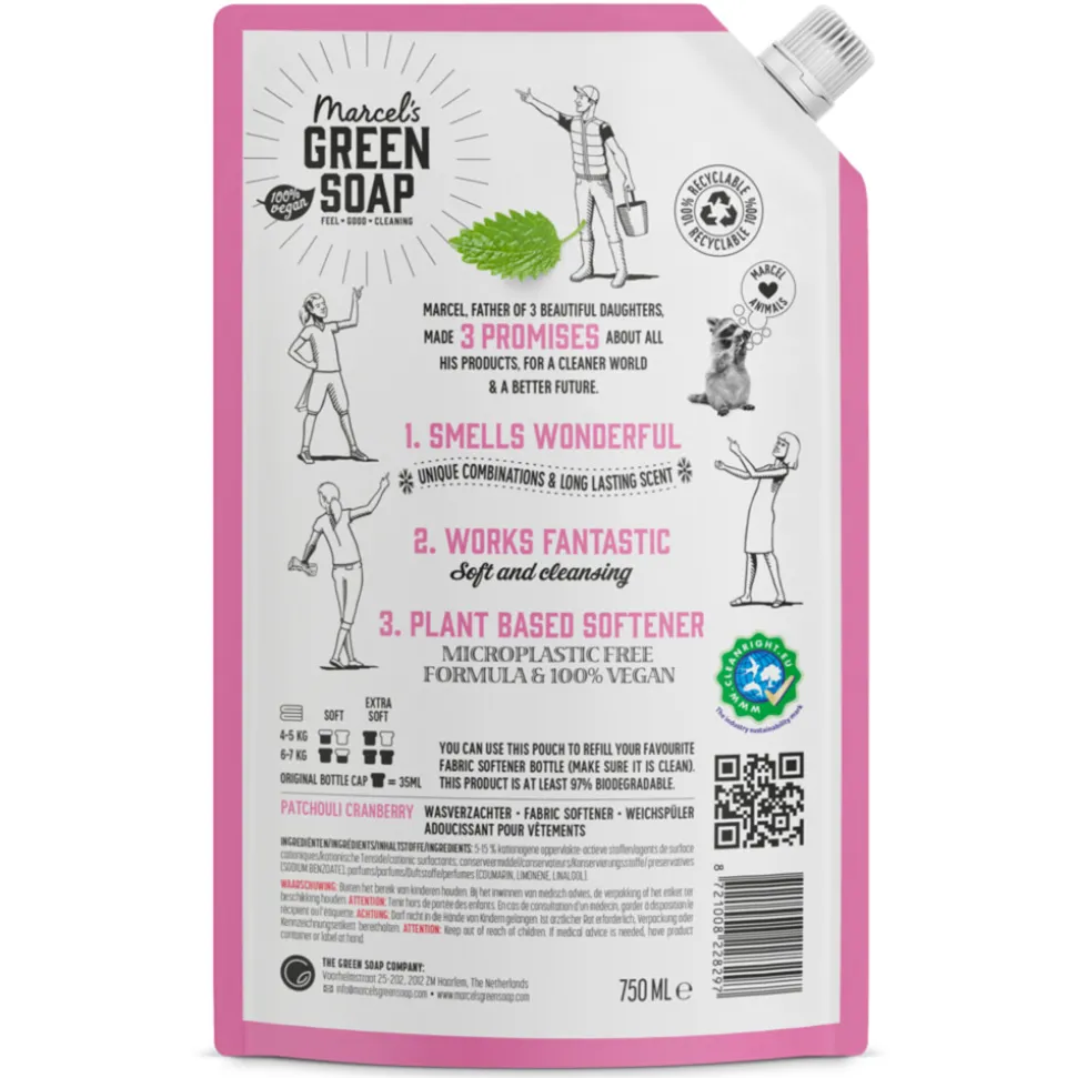6x Marcel's Green Soap Wasverzachter Patchouli & Cranberry Navulling 750 ml