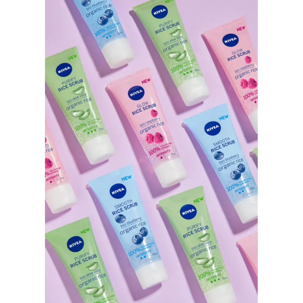 6x NIVEA Rijstscrub Mild met Bio Framboos 75 ml
