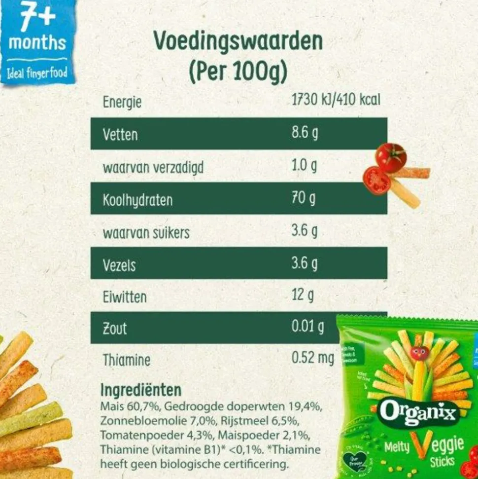 8x Organix Baby Knabbels 7+m Groentesticks 15 gr