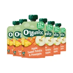 6x Organix Knijpfruit 12+m Appel Zoete Aardappel & Ananas 100 gr