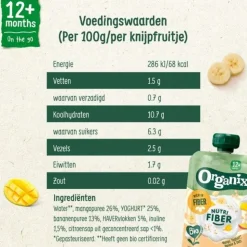 6x Organix Knijpfruit Nutri Fiber 12+m Mango Yoghurt Banaan 100 gr