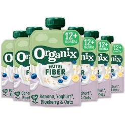 6x Organix Knijpfruit Nutri Fiber 12+m Banaan Blauwe Bes Yoghurt 100 gr