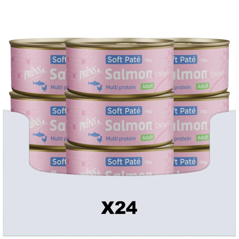 24x Prins Soft Paté Kattenvoer Nat Zalm & Kip 70 gr