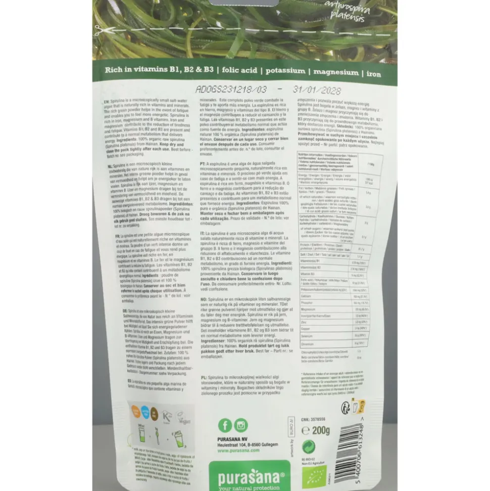 3x Purasana Superfood Spirulina Poeder Bio 200 gr
