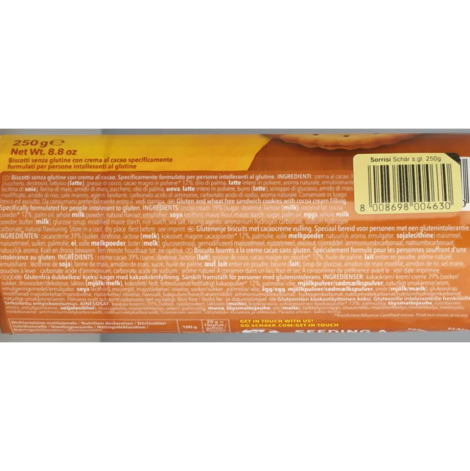 6x Schar Sorrisi Biscuit met Chocolade 250 gr