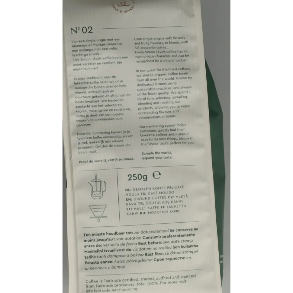 3x Simon Levelt Koffie Organico Forte 250 gr