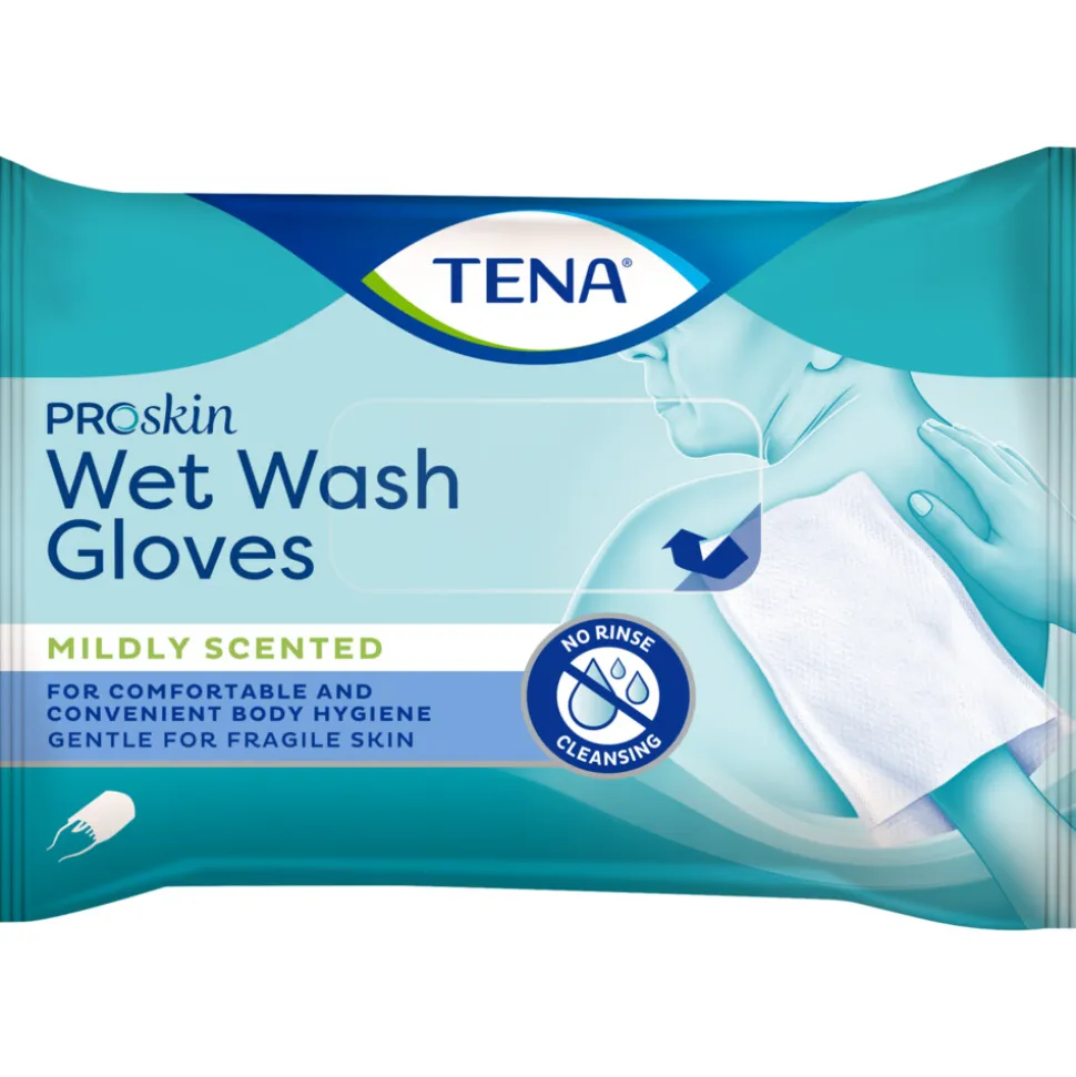 3x TENA Proskin Wet Wash Gloves Mild Geparfumeerd 8 stuks