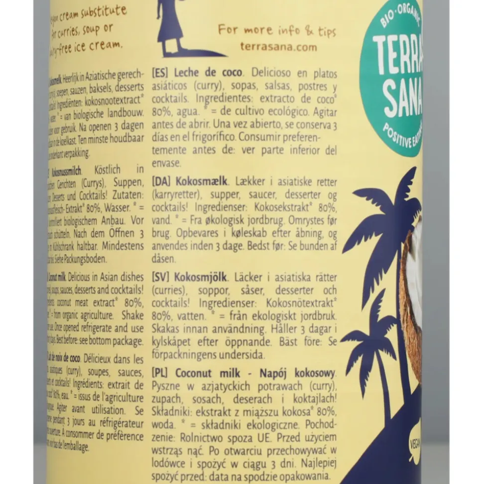 3x Terrasana Kokosmelk 22% Vet 400 ml