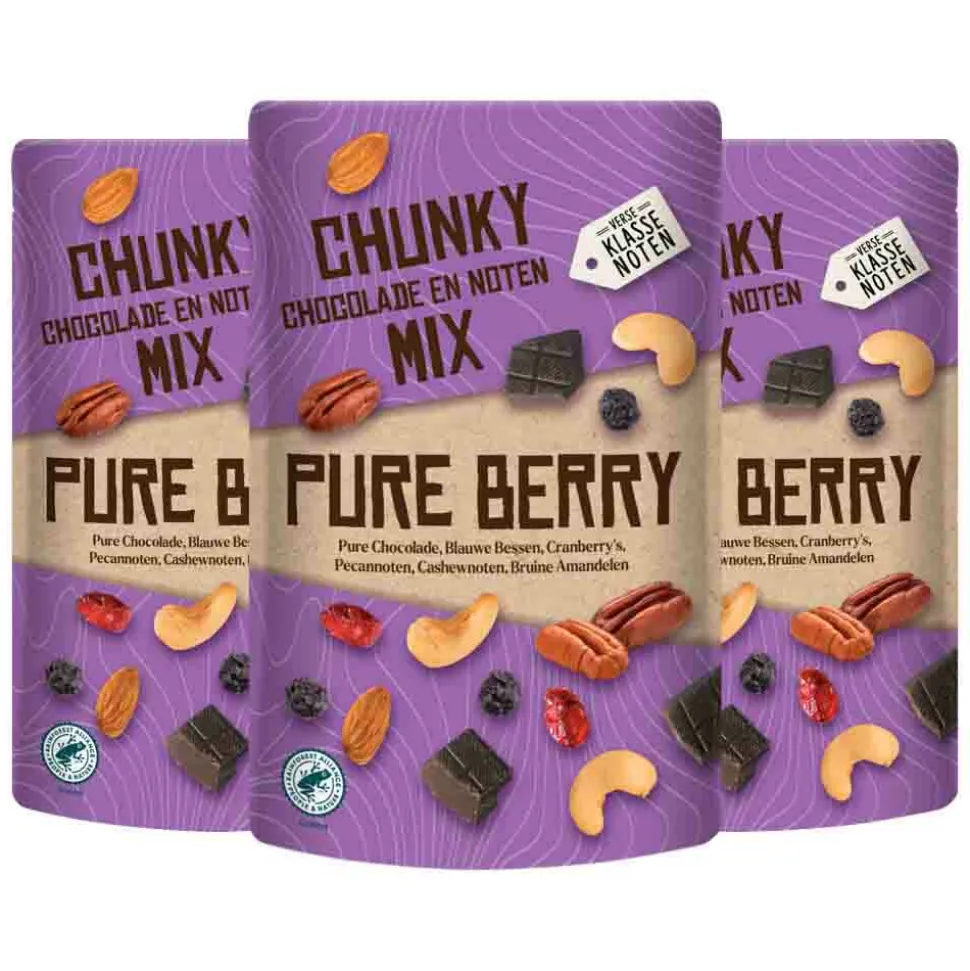 3x Verse Klassenoten Chunky Chocolade en Noten Mix Pure Berry 150 gr