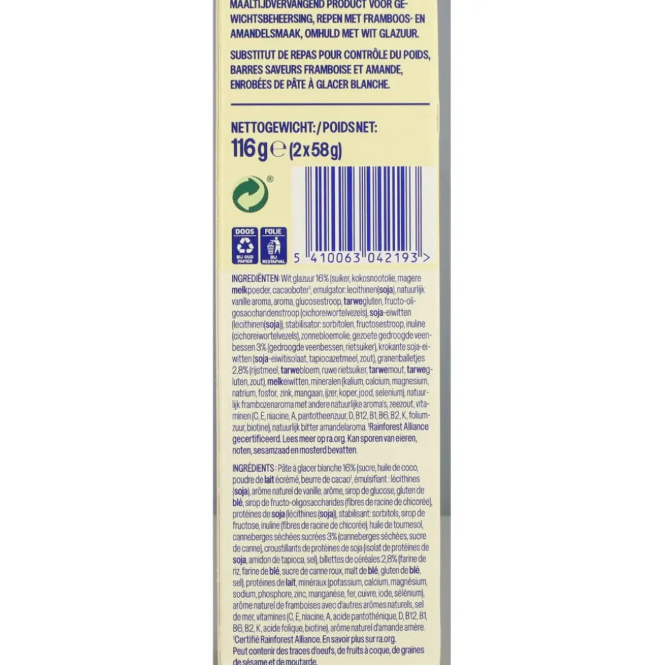6x WeCare Meal Replacement Bars Raspberry Almond 116 gr