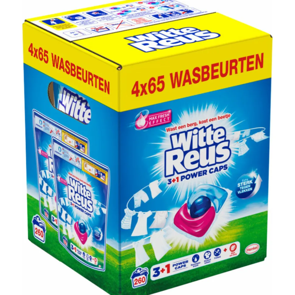 4x Witte Reus Wasmiddelcapsules 3+1 Power Caps Wit en lichtgekleurd 65 beurten