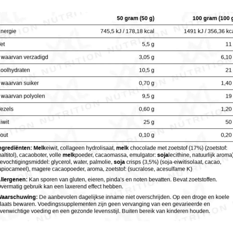 20x XXL Nutrition High Proteïne Bar 2.0 Chocolade 50 gr