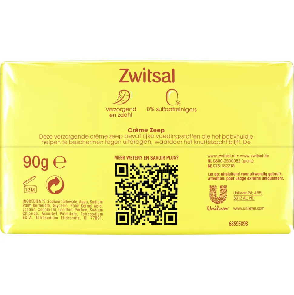 6x Zwitsal Crème Zeep Baby 4 x 90 gr